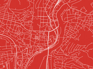 Christmas Map of Jena Zentrum, Germany in Snowy White on Festive Red Background.