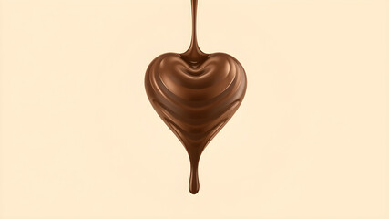 Obraz premium Chocolate Melted in the form of heart, Liquid dark chocolate on a beige background, 3d rendering.