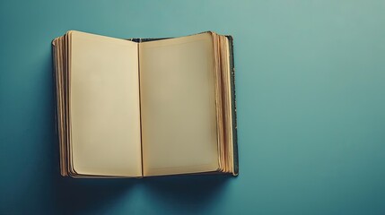 Open Vintage Book with Blank Pages on Teal Background