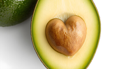 Avocado with heart shape seed isolated on a white background.