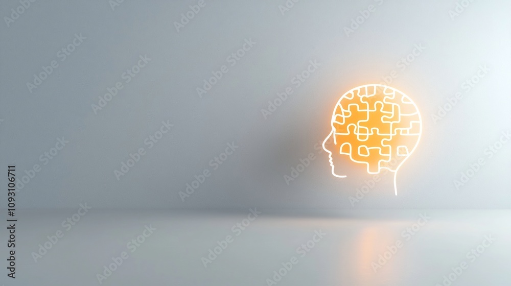 Fototapete glowing puzzle piece nestled within a stylized human head representing the complexity and nuances of