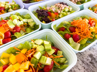 Meal Prep with Colorful Salads in Containers