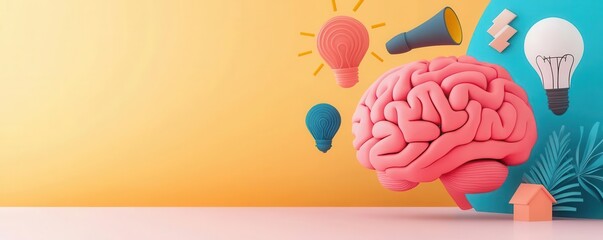 entrepreneurial success financial concept. Entrepreneurship mindset, brain with inspirational icons, flat design