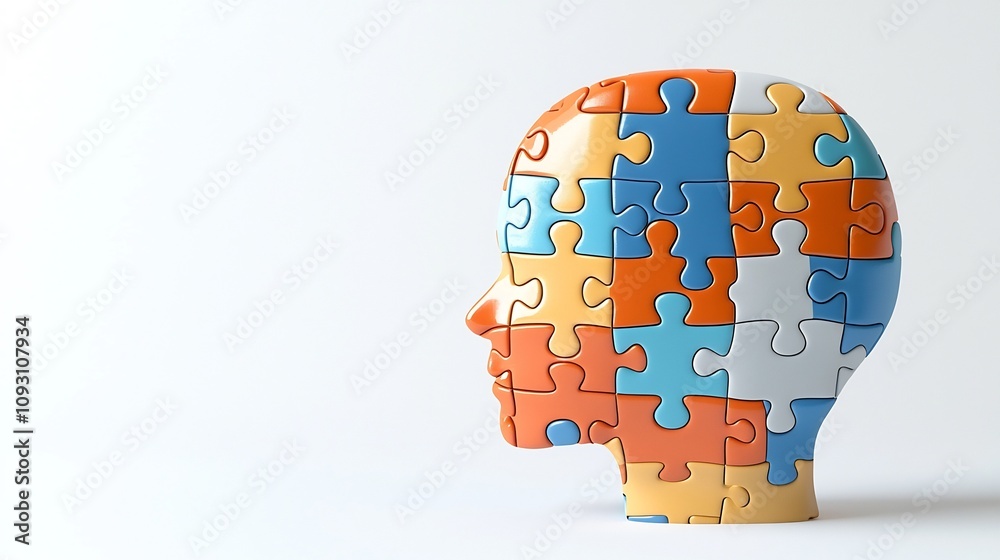 Poster vibrant glowing puzzle piece integrated into a human head shape symbolizing the challenges and compl