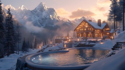 Winter retreat luxury cabin getaway mountain resort serenity