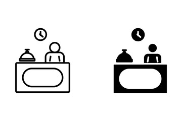 Obraz premium reception desk icon, customer service, thin line symbol for web and mobile phone, vector illustration on white background