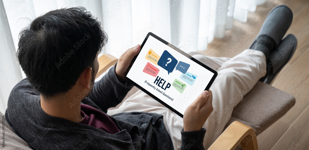 Poster help screen on the website provide answer to faq frequently asked question snugly with knowledge inf