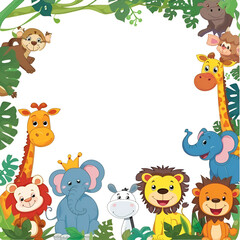 Naklejka premium Cartoon photo frame with animal photo