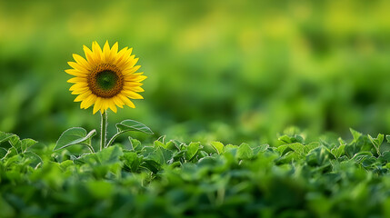 Photo - Single Sunflower in Lush Green Field