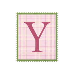 Retro paper geometric pattern tag with Latin letter Y. Classic scrapbook elements