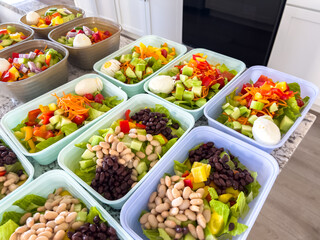 Meal Prep with Colorful Salads in Containers