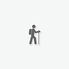 Hiking man icon sticker isolated on gray background