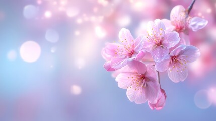 Fototapeta premium Delicate Cherry Blossoms with Soft Pastel Background and Gentle Bokeh Effect Capturing the Essence of Spring in a Dreamy Floral Display