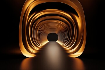 Obraz premium Futuristic glowing tunnel with golden light rings