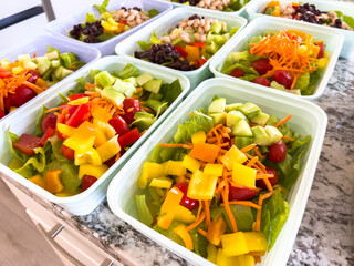 Meal Prep with Colorful Salads in Containers