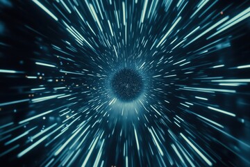 Abstract light speed effect with blue streaks and central focus
