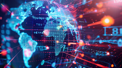 Fototapeta premium Global Financial Network with Interconnected Digital Currencies and Blockchain Technology Symbols