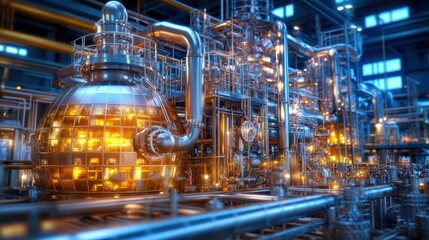 Industrial process analysis modern factory digital art high-tech environment close-up view innovative design concept