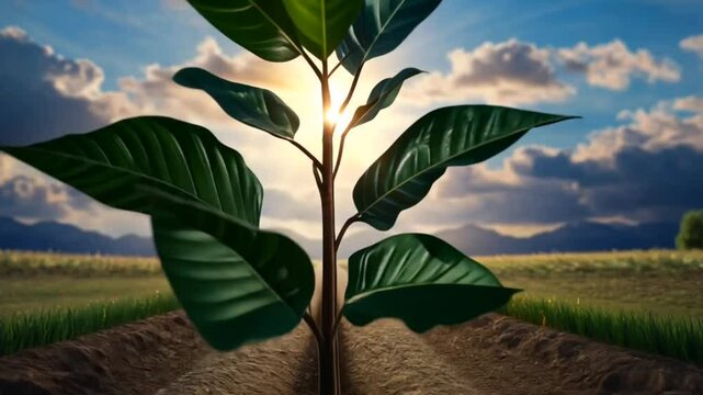 Cam&eacute;ra avan&ccedil;ant dans un champ et s&rsquo;arr&ecirc;tant devant une plante, perspective cin&eacute;matographique de la nature