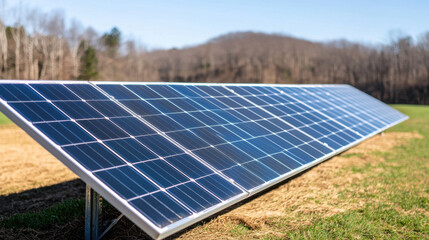Efficient solar panels harnessing sunlight in green field landscape
