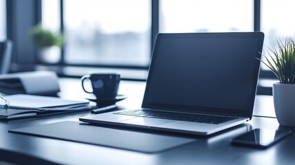 Coffee on the desk and computer
