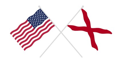 Waving USA flag with alabama flag video, two USA flags cross waving, waving flag animation video