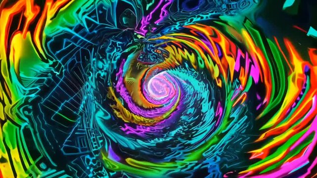Spinning colorful vortex background, dynamic and psychedelic motion design
