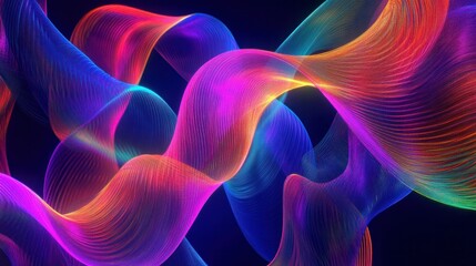 Fototapeta premium Dynamic twisting shape with colorful neon gradients, seamlessly animated on a black background in 4K