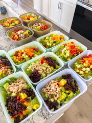 Meal Prep with Colorful Salads in Containers