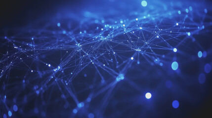 Abstract Representation of a Network with Glowing Nodes and Lines, Symbolizing Digital Connectivity and Technological Advancements in a Vibrant Blue Environment