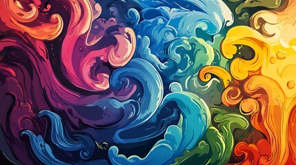Abstract Colorful Swirling Waves of Paint