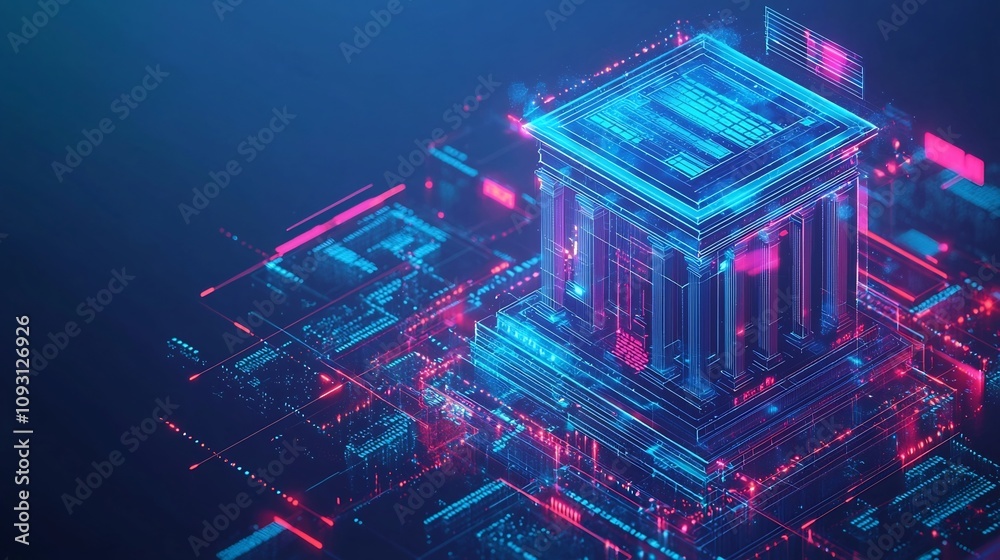 Poster glowing ai powered fraud detection system analyzing transactions to prevent cyber theft in banking