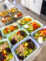 Meal Prep with Colorful Salads in Containers
