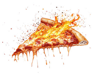 A delicious slice of pizza with melted cheese and toppings, white isolate background