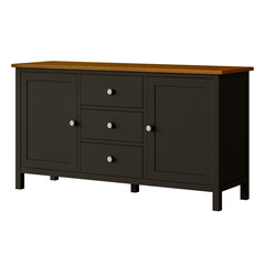 A black wooden cabinet with a brown top