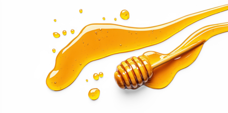 Honey Drizzle with Wooden Dipper on Transparent Background