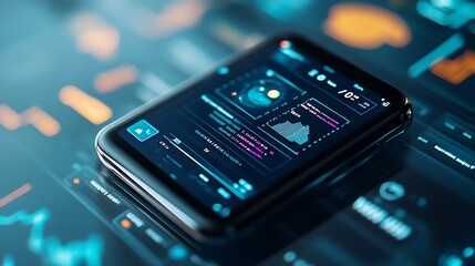 Futuristic Smartphone Displaying Data Analytics and Graphs