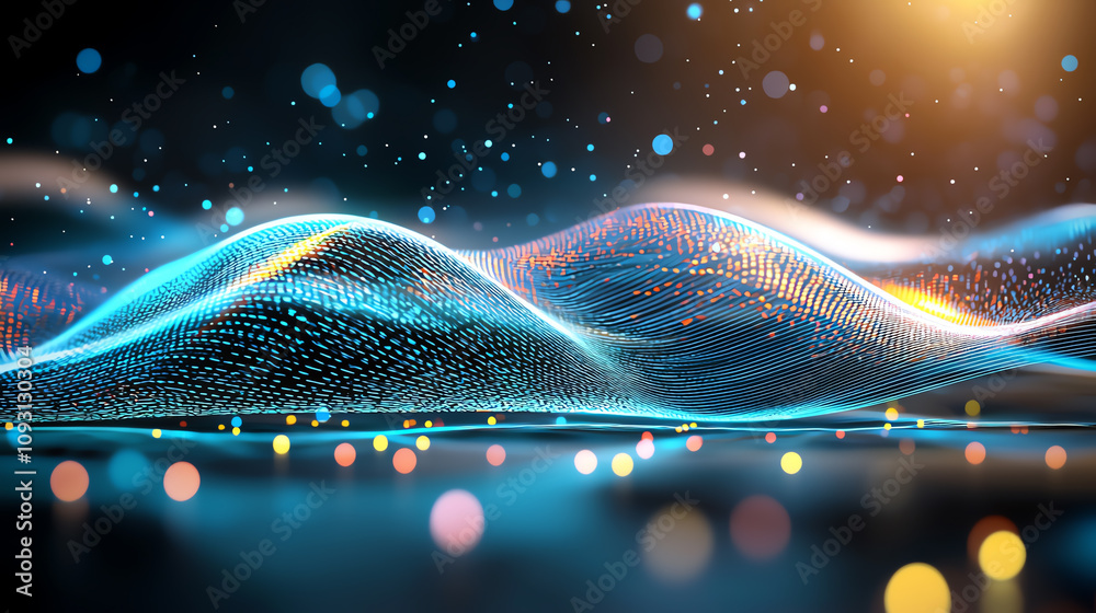 Poster dynamic digital waves abstract visualization technology art virtual space close-up view creative con
