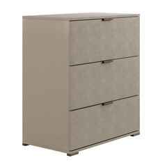 A brown filing cabinet with three drawers