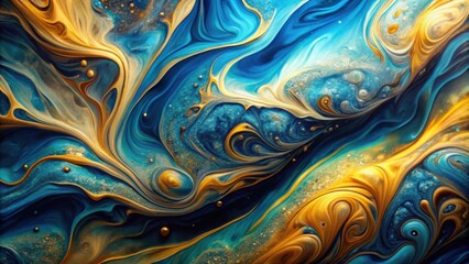 Obraz premium Abstract Swirling Liquid with Golden Specks and Bubbles