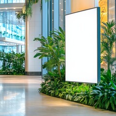 Mockup standalone big screen info kiosk Digital media with blank white screen modern panel display signboard for advertisement design in a shopping center and mall Including clipping