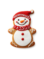 Cute snowman cookie isolated on transparent background 