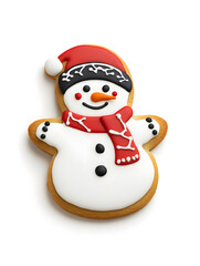 Cute snowman cookie isolated on transparent background 