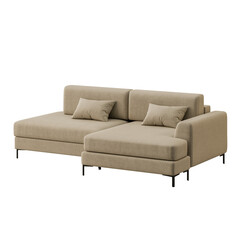 A tan sectional sofa with two pillows on each side