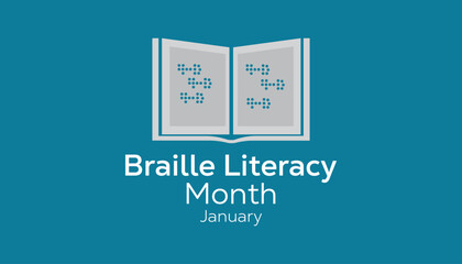 National Braille Literacy Month observed each year during January. Healthcare Medical Awareness concept. Vector template for banner, greeting card, poster with background.