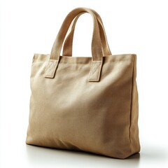 Canvas bag. Model of abeige eco-friendly cotton bag with handles isolated on a white background. Beige eco bag template.