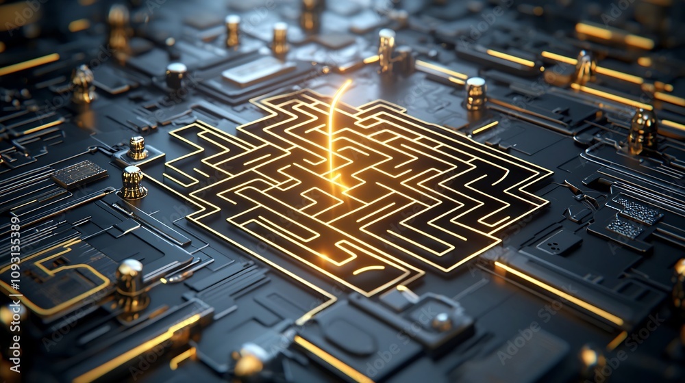 Leinwandbilder radiant 3d maze with intricate golden patterns weaving through a futuristic digital landscape symbol
