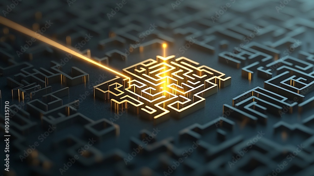 Leinwandbilder luxurious 3d golden maze with glowing path illuminating clarity and strategic innovation in abstract