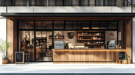 3D Illustration Modern Coffee Shop Exterior Design