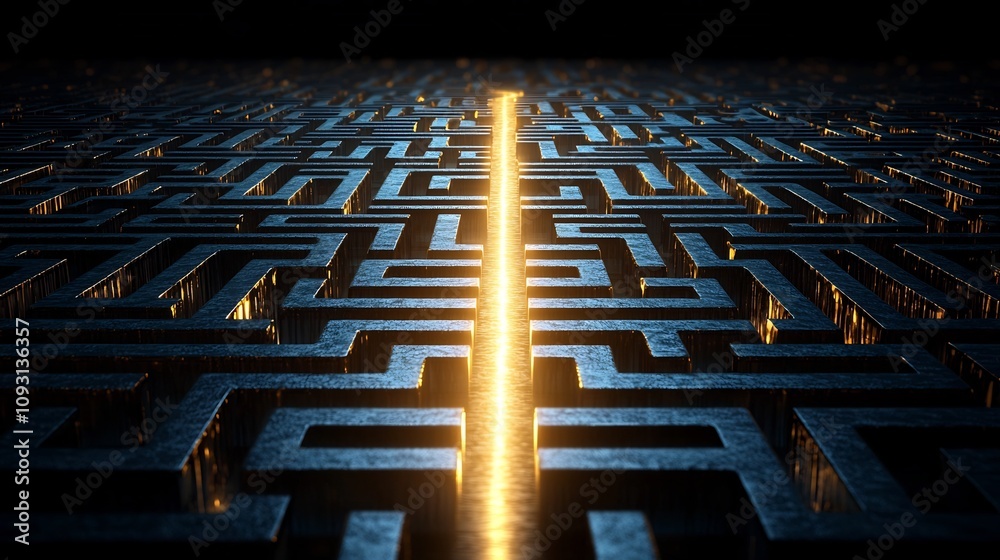 Fototapete shining 3d golden maze with a radiant path threading through symbolizing clarity in decision making 